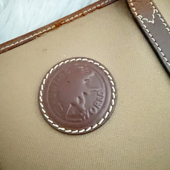 HUNTING WORLD | Canvas Leather Tote Bag Zipper Top Taupe Tan Brown Trapeze - Picture 5 of 8